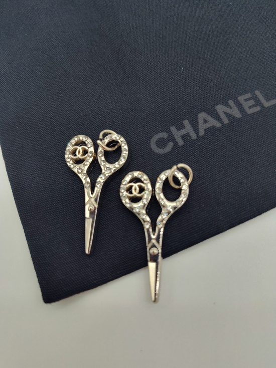 CHANEL Other - CHANEL Crystal CC Scissors Zipper Pull Charm Pair Silver Tone + Dust Bag EUC